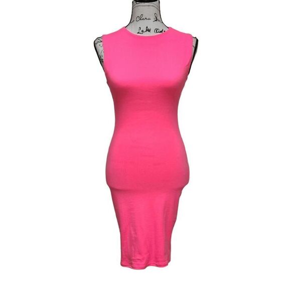 💗 HOT MIAMI STYLES Neon Pink Sleeveless Bodycon Perfect Fit Dress SIZE XS - Picture 9 of 9